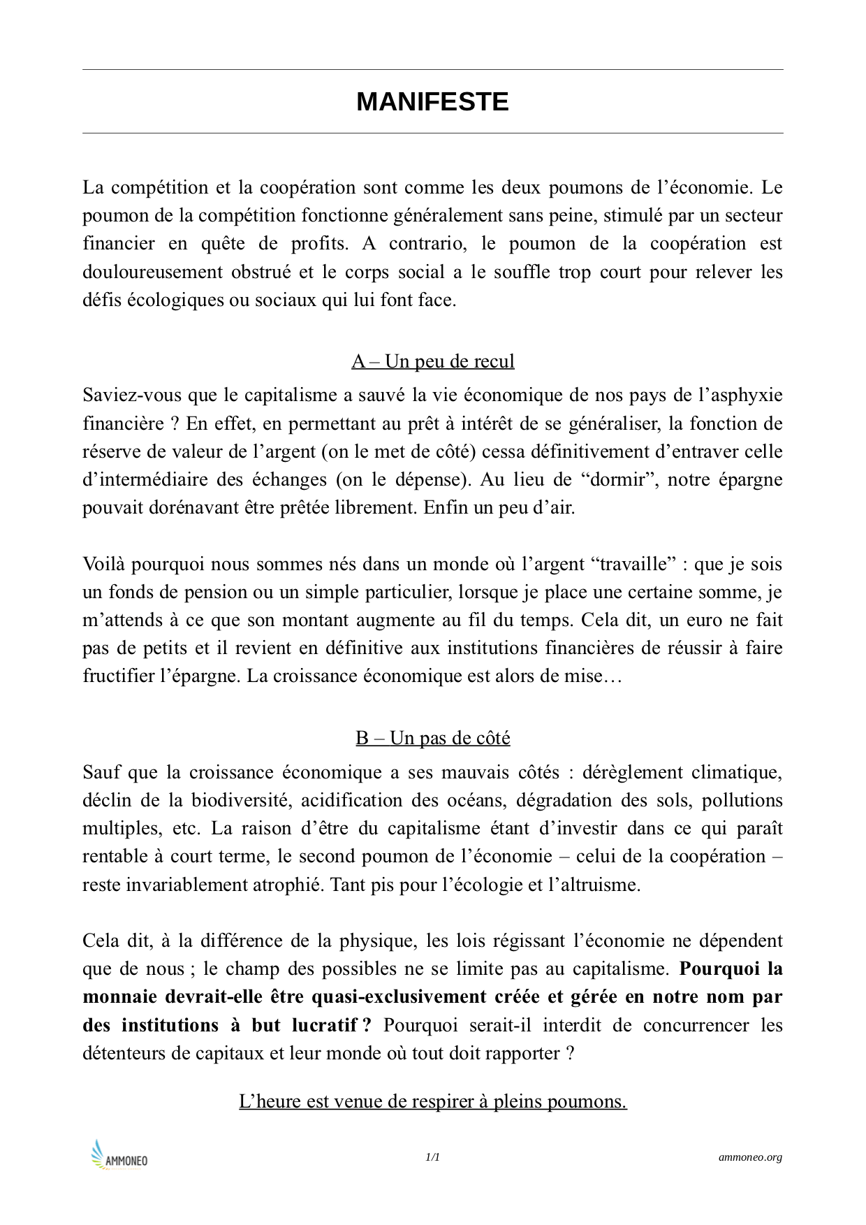 Page de présentation du manifeste du site ammoneo.org.