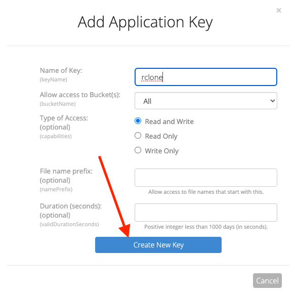 create new b2 application key