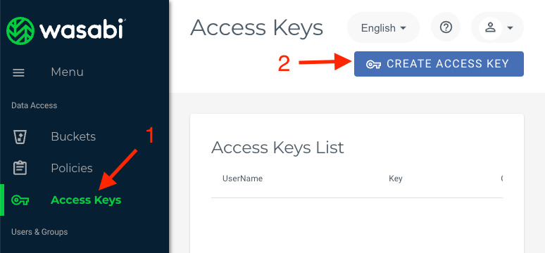 create a wasabi access key
