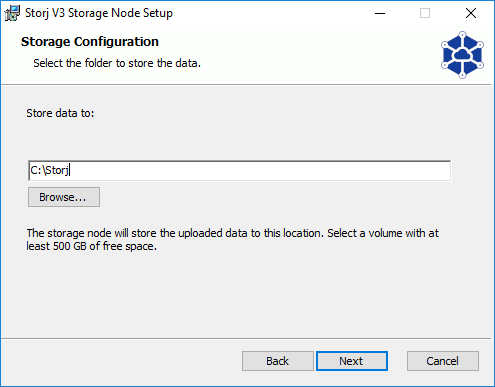 Storage folder selection screen