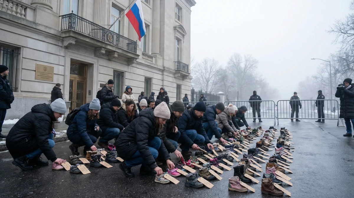 Детски обувки пред руското посолство в София: какво поискаха организаторите