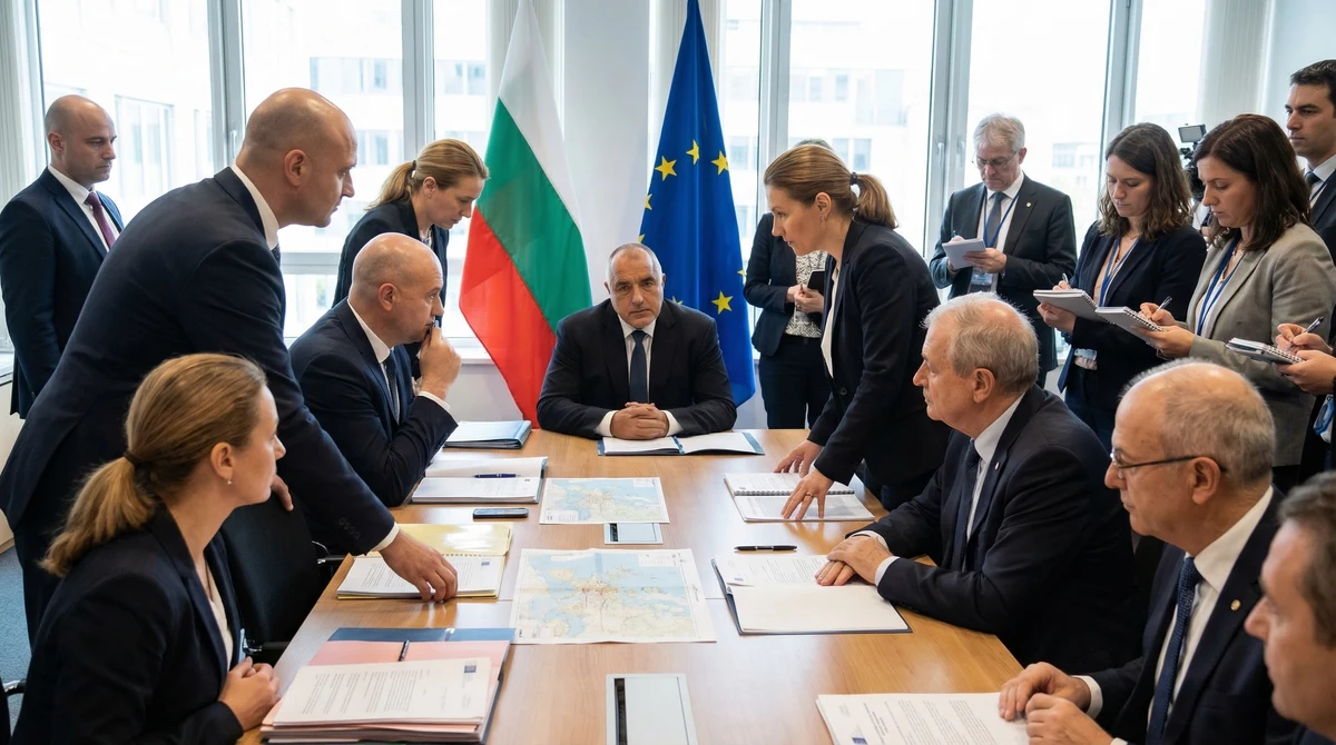 Официални представители на България и ЕС по време на дипломатически брифинг за напрежението в Близкия изток