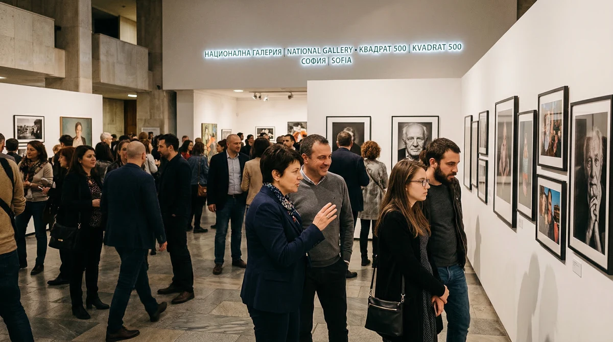 Посетители разглеждат фотографии и портрети в изложба на Националната галерия в София, посветена на историята на Art 36.