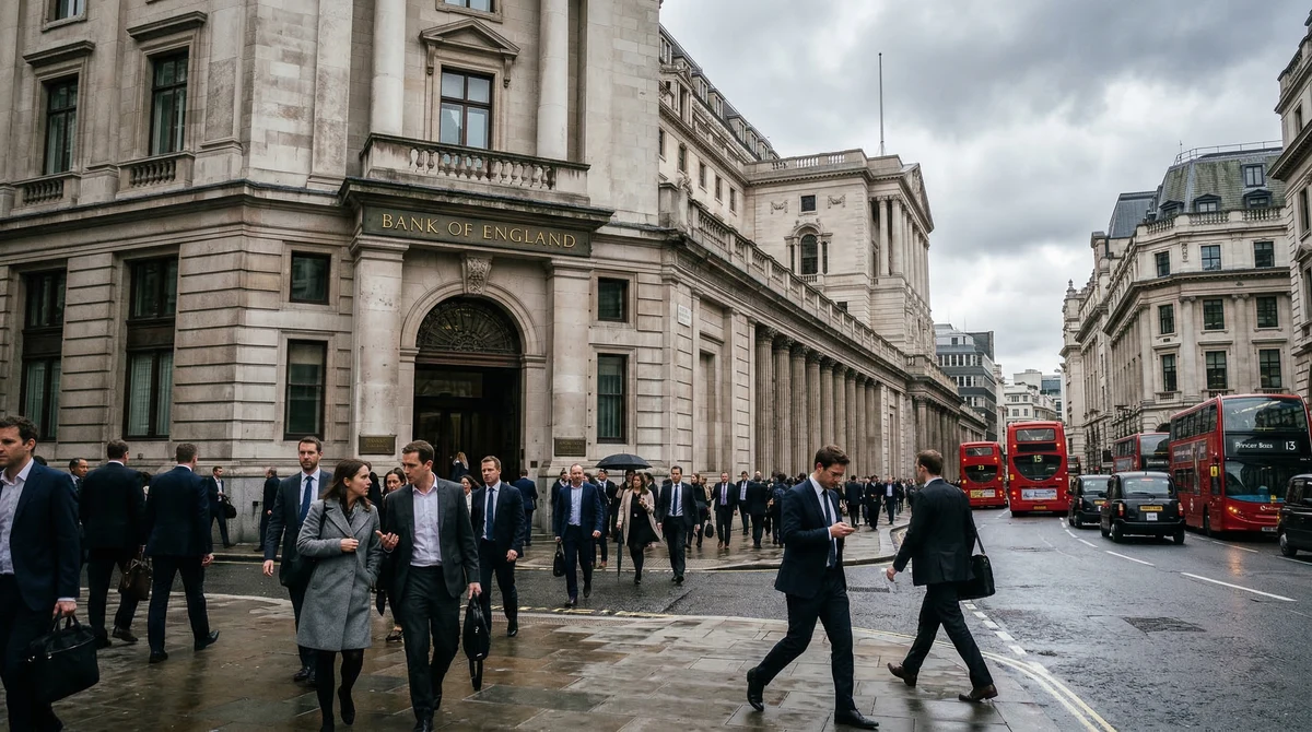 Сградата на Bank of England в Лондон на фона на новина за запазена основна лихва