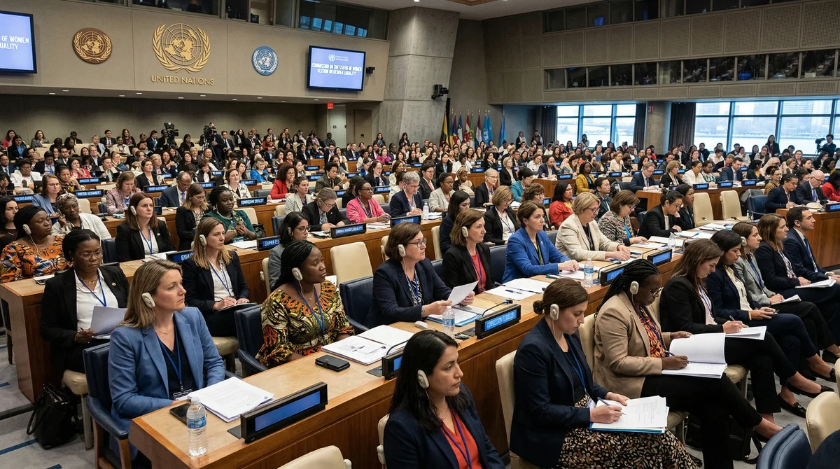 Делегати на международна сесия на ООН в Ню Йорк, посветена на равенството между половете и правата на жените.