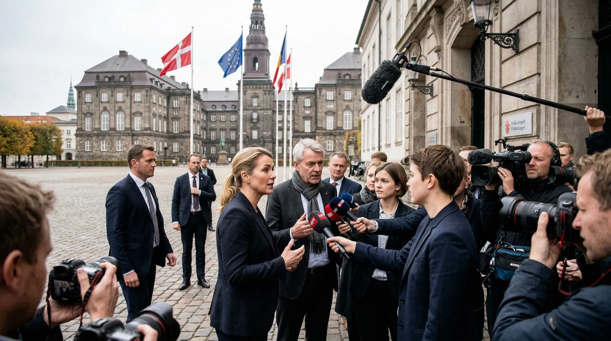 Сграда на датския парламент и политици по време на коалиционни преговори в Копенхаген