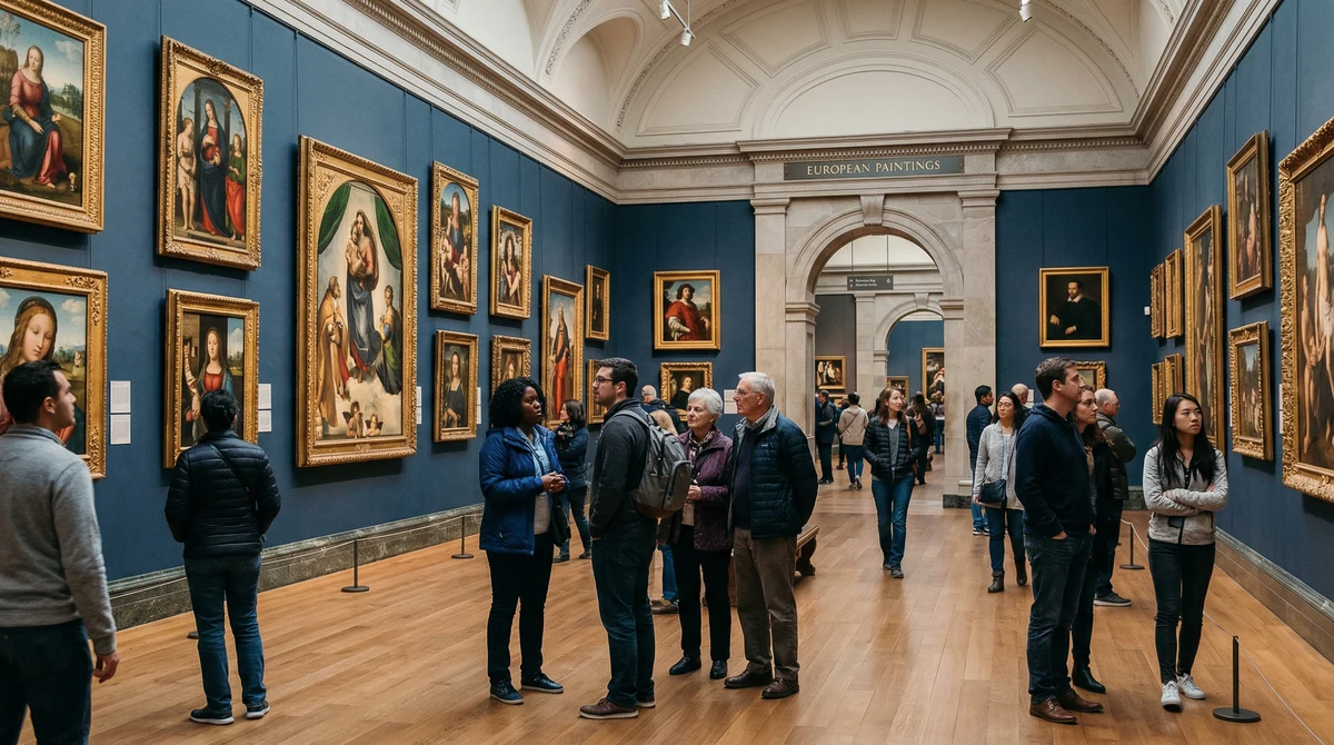 Посетители разглеждат ренесансови картини и рисунки в галерия на Метрополитън мюзиъм в Ню Йорк