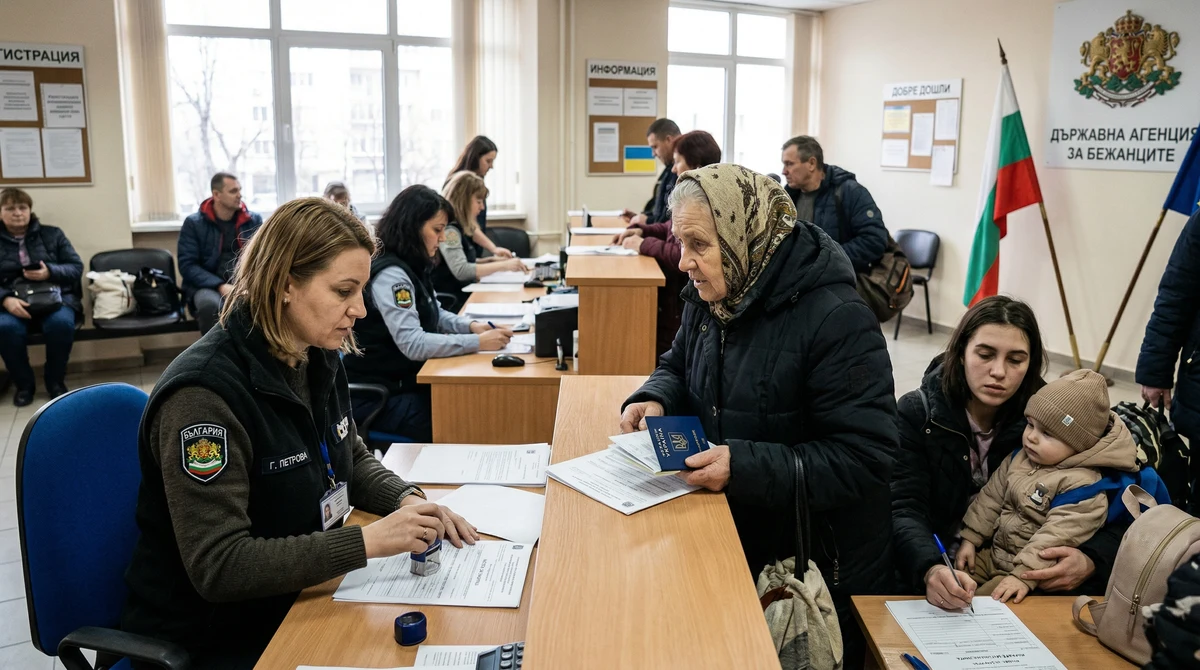 Хора чакат с документи в административен офис в България за пререгистрация на временна закрила