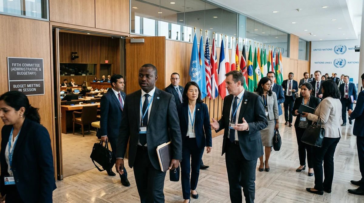Сграда на ООН и дипломати по време на среща за бюджет и реформа на мандатите
