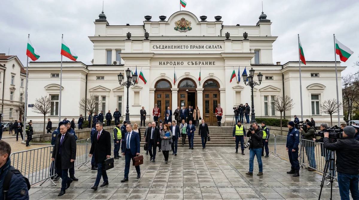 Сградата на Народното събрание в София по време на извънредно заседание преди парламентарните избори