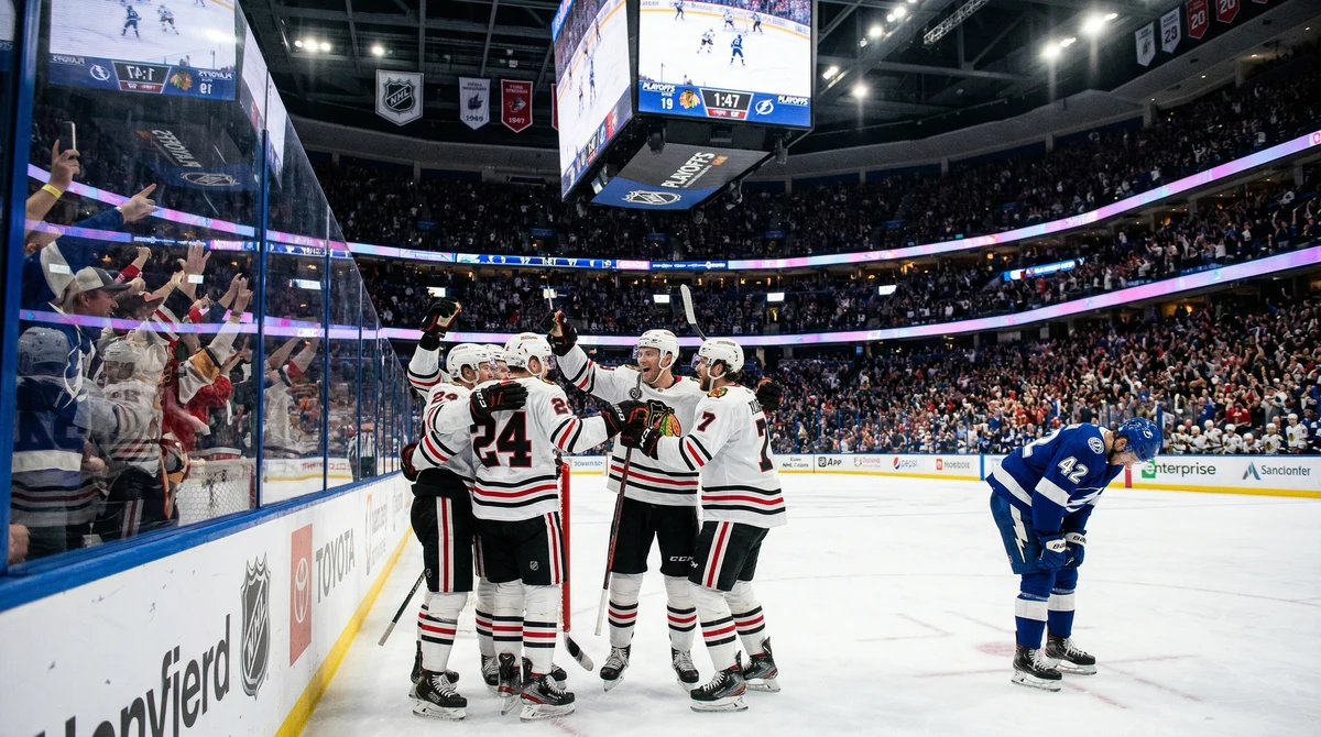 Хокеен мач в пълна зала по време на решаваща вечер в битката за плейофите в НХЛ