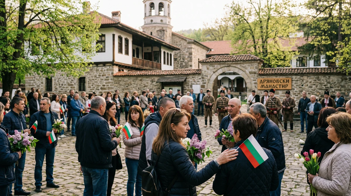 Посетители и участници в възпоменателна програма пред Дряновския манастир по повод годишнина от Априлската епопея.