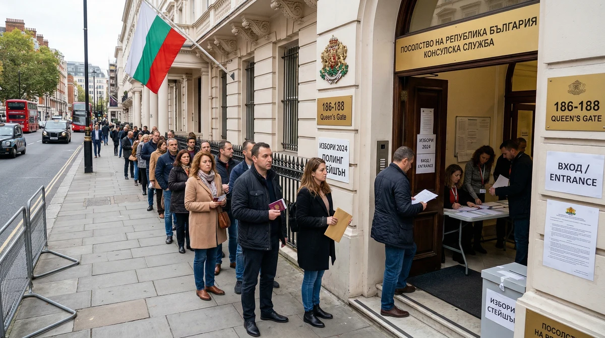 Опашка от избиратели пред българска секция в чужбина за парламентарните избори