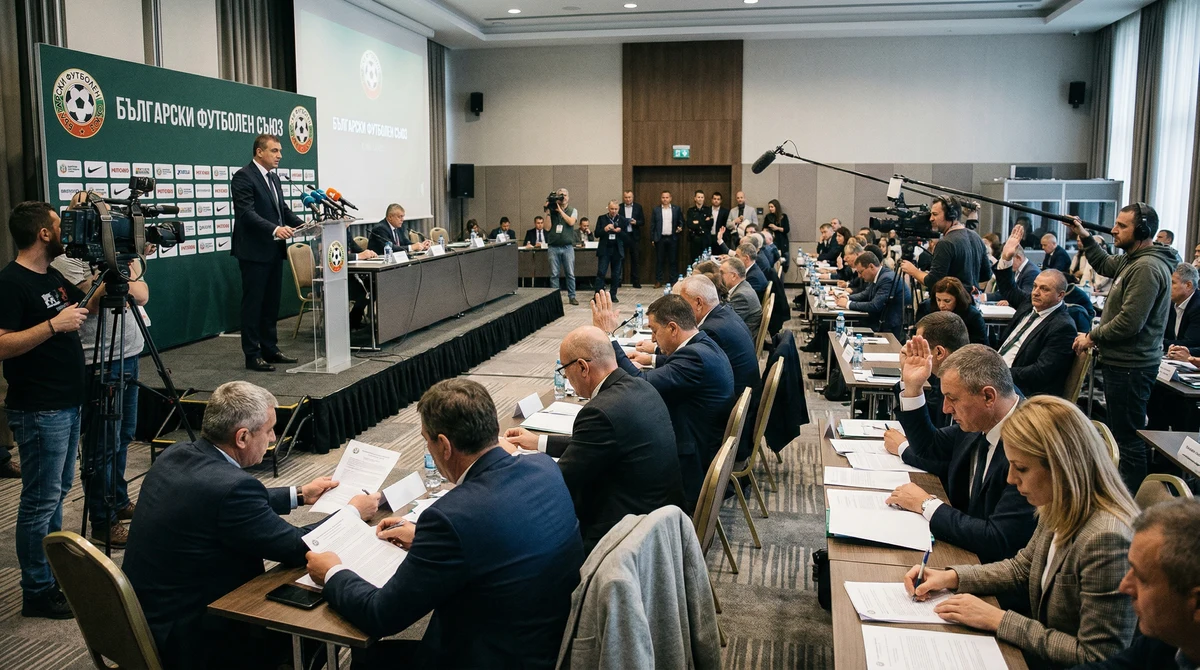 Делегати и ръководители на БФС по време на конгрес в София, на който се обсъждат бюджет, устав и стратегия