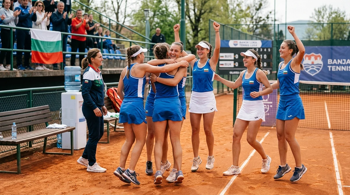 Българският женски национален отбор по тенис празнува промоцията си за Група I на Billie Jean King Cup на клей корт.