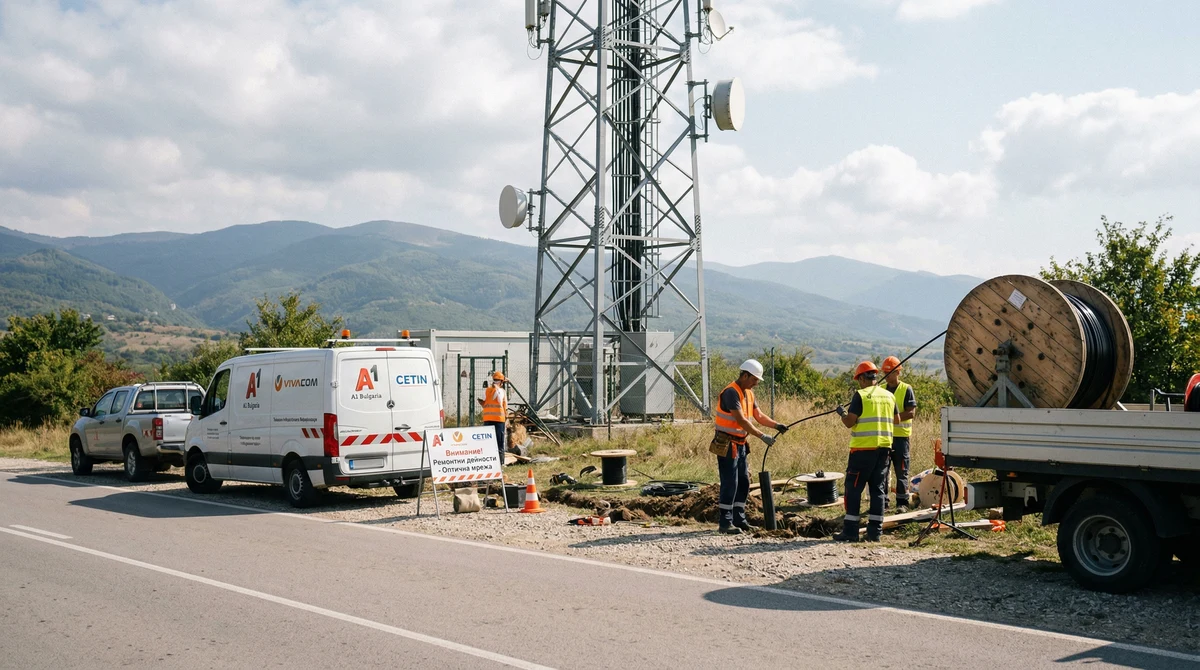 Телекомуникационни екипи изграждат оптична инфраструктура в слабо населен район в България
