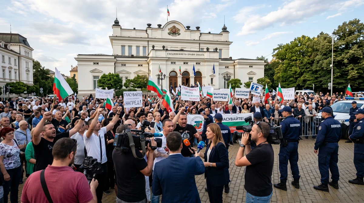 Журналисти, партийни симпатизанти и полицейско присъствие пред Народното събрание в края на предизборната кампания