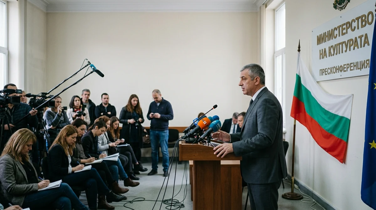 Министърът на културата Найден Тодоров говори на трибуна по тема за реформата във финансирането на сценичните изкуства