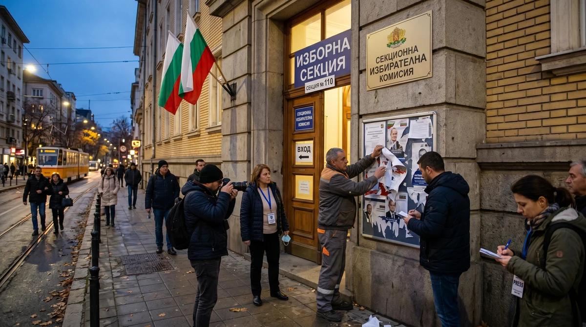 Премахване на агитационни материали край изборна секция в България преди началото на забраната за агитация