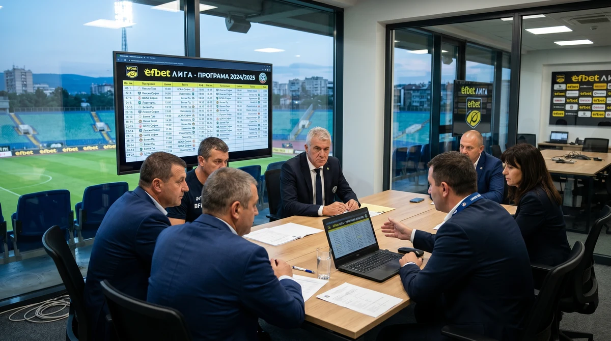 Спортни ръководители обсъждат програмата на плейофите в български футболен стадион