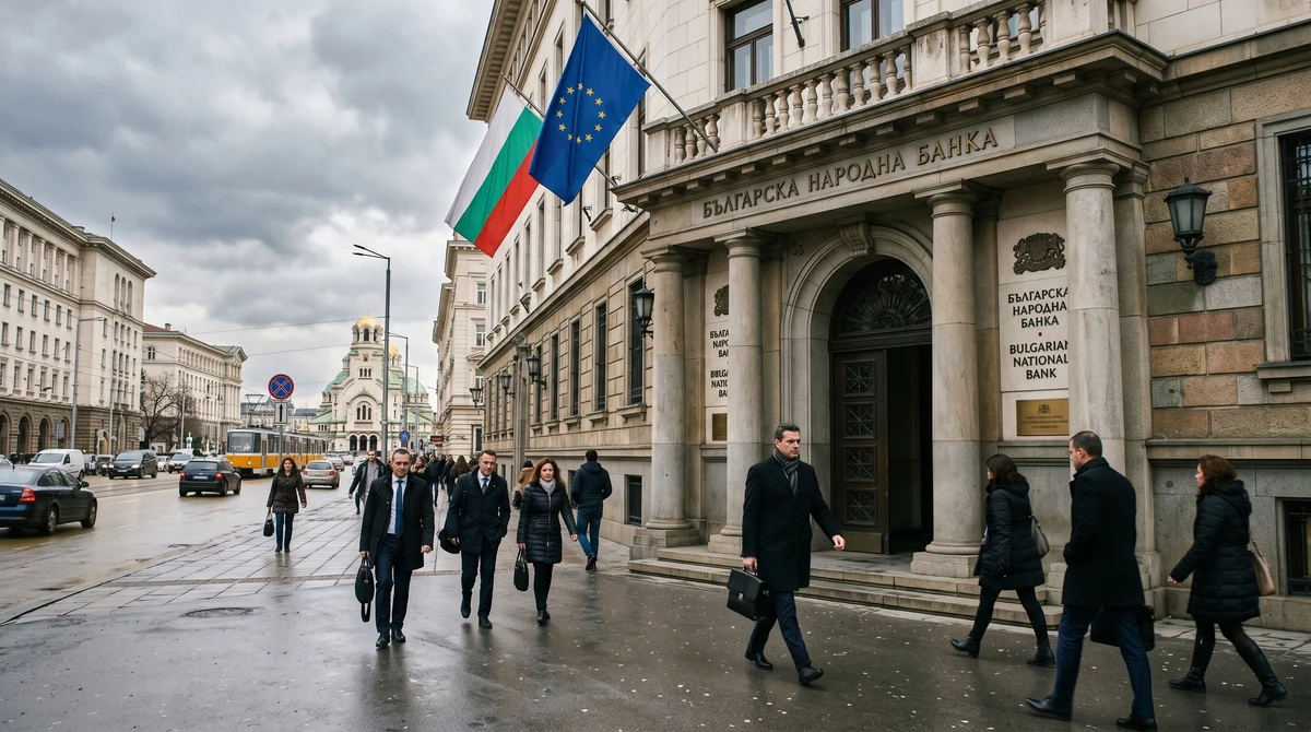 Сградата на Българската народна банка в София на фона на новини за платежния баланс и външния дълг