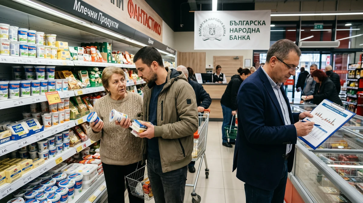 Купувачи в супермаркет сравняват цени на храни на фона на тема за инфлацията и БНБ