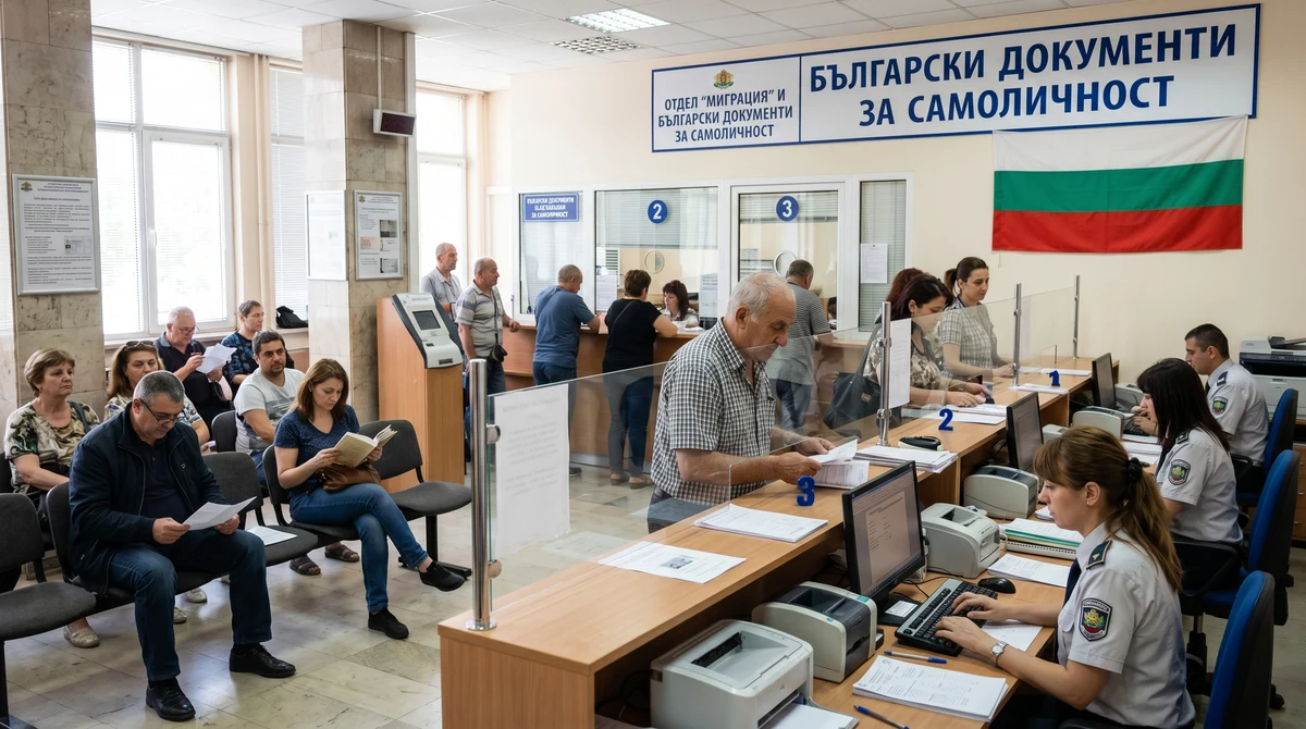 Граждани чакат на гише в служба за издаване на български лични документи