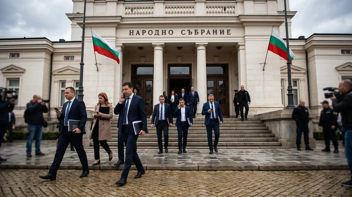 Сградата на Народното събрание в София, пред която влизат политици и служители след изборните резултати.