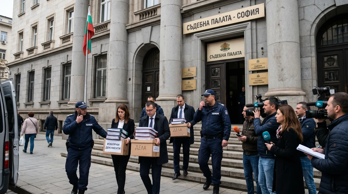 Сграда на съд в България с полиция, прокурори и журналисти по случай за купуване на гласове