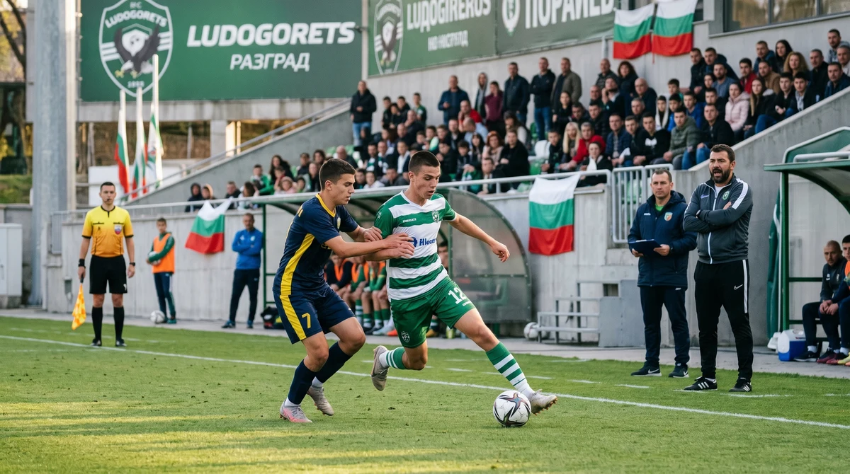 Ученически футболен мач в Разград по време на финалите на „Ученически игри 2026“