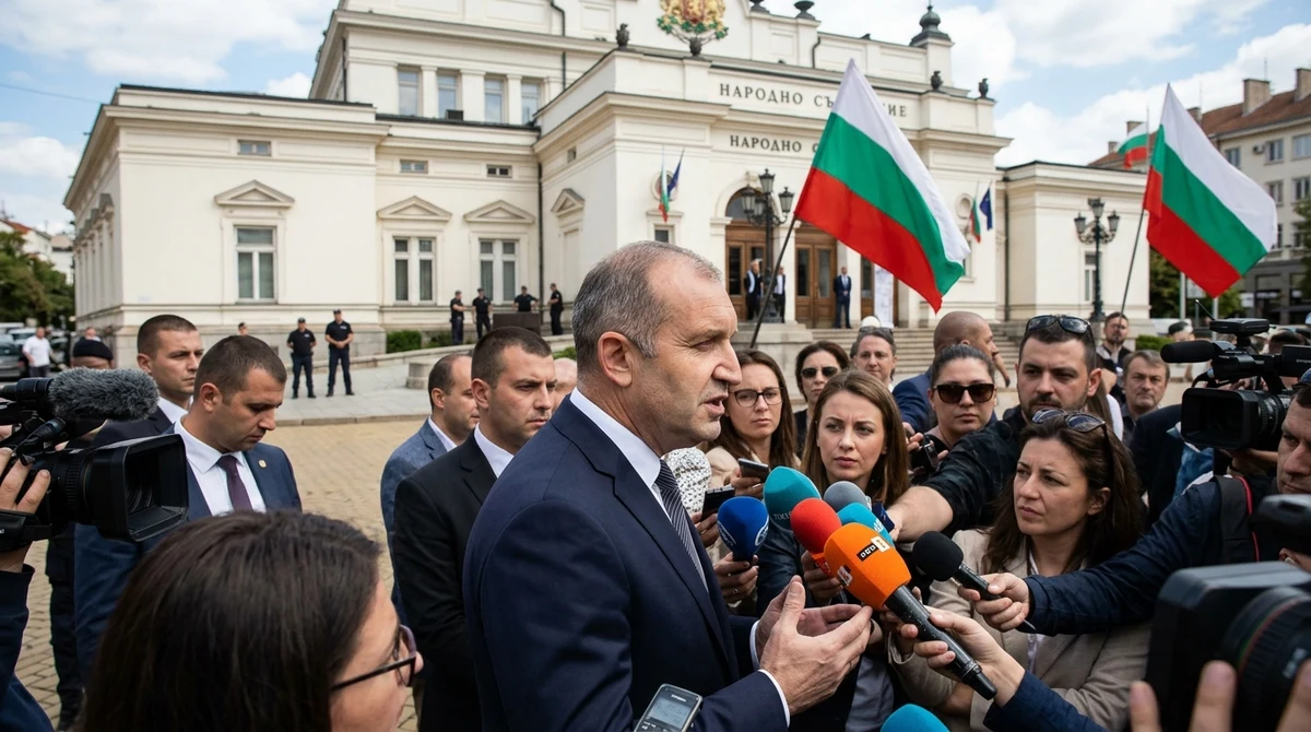 Журналисти и политици пред сградата на Народното събрание в София след парламентарен вот