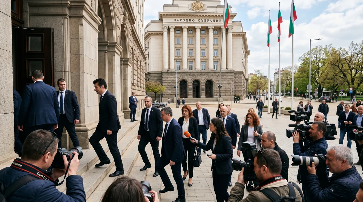 Сградата на Народното събрание в София на фона на преговори за съставяне на правителство след изборите