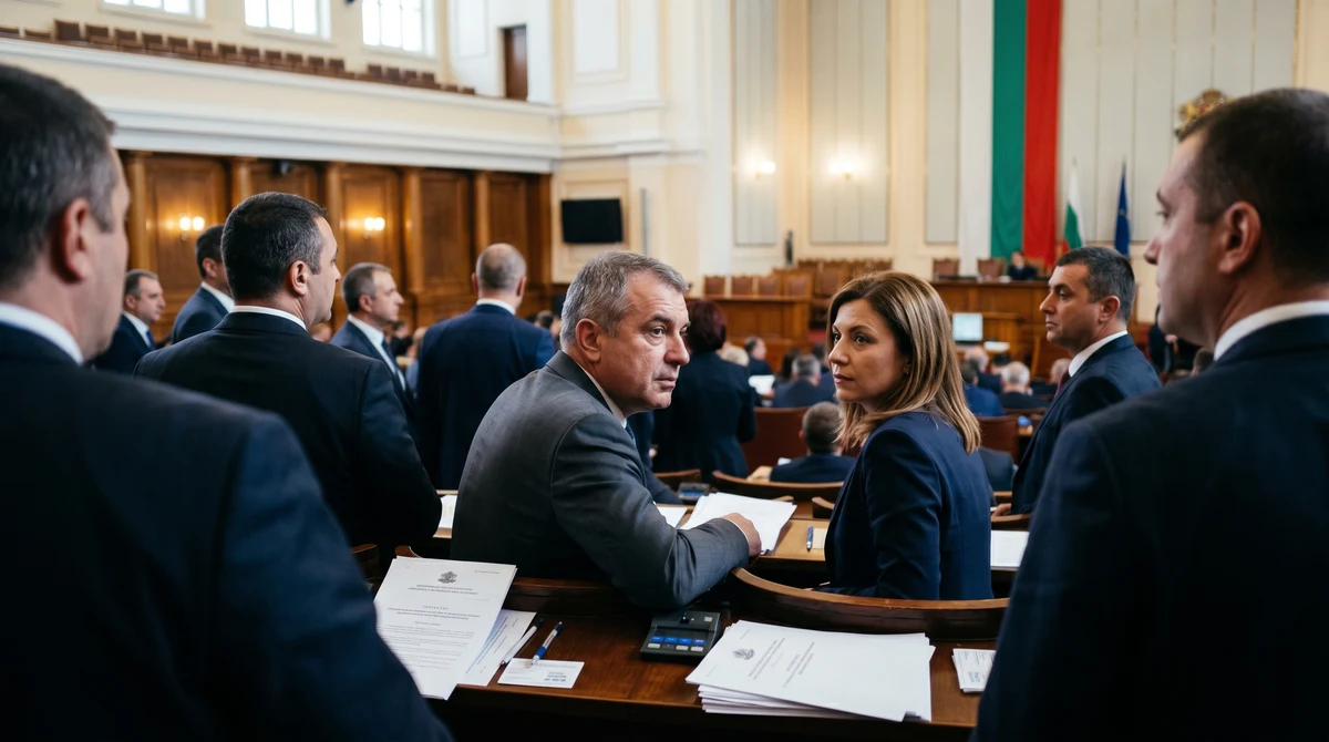 Пленарна зала на българския парламент по време на напрегнат вот за председател на Народното събрание