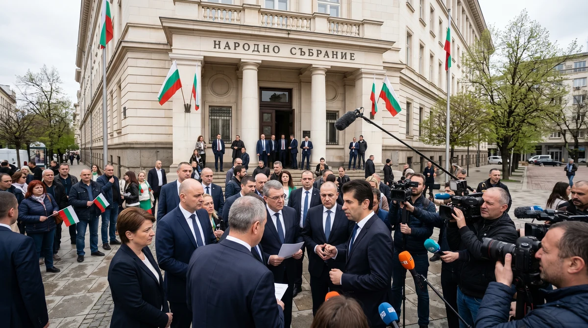 Сграда на Народното събрание в София на фона на изборни резултати и обществен интерес към 4-процентната бариера