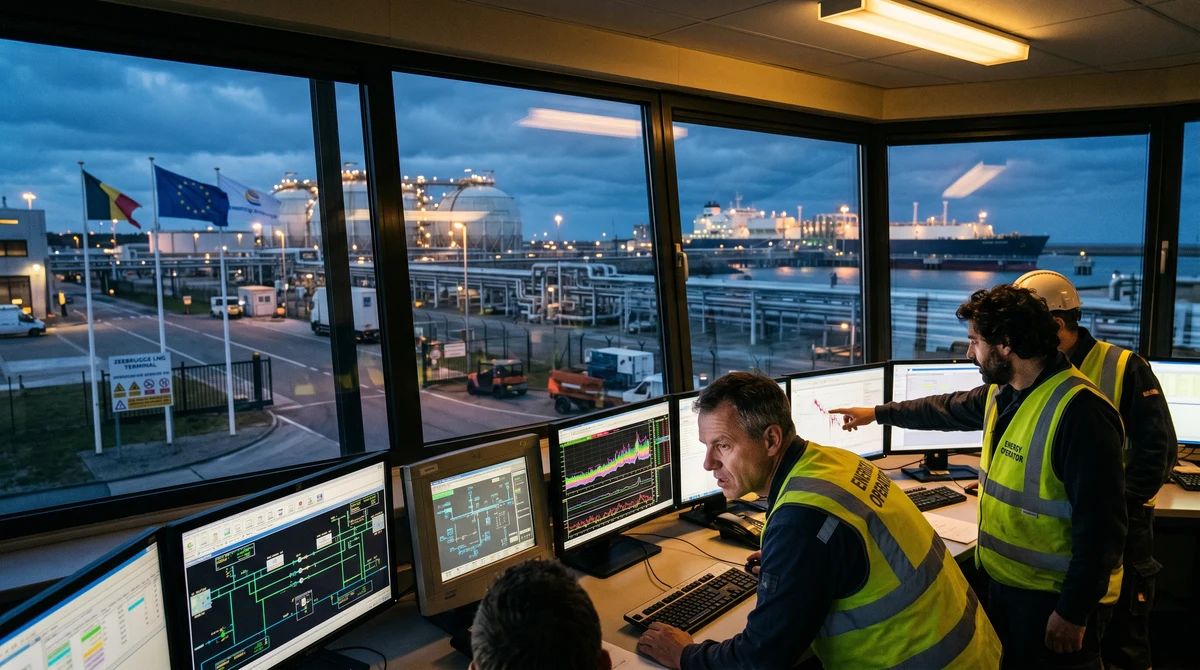 Терминал за втечнен природен газ и контролна зала на газово хранилище в Европа на фона на напрежение на енергийния пазар.