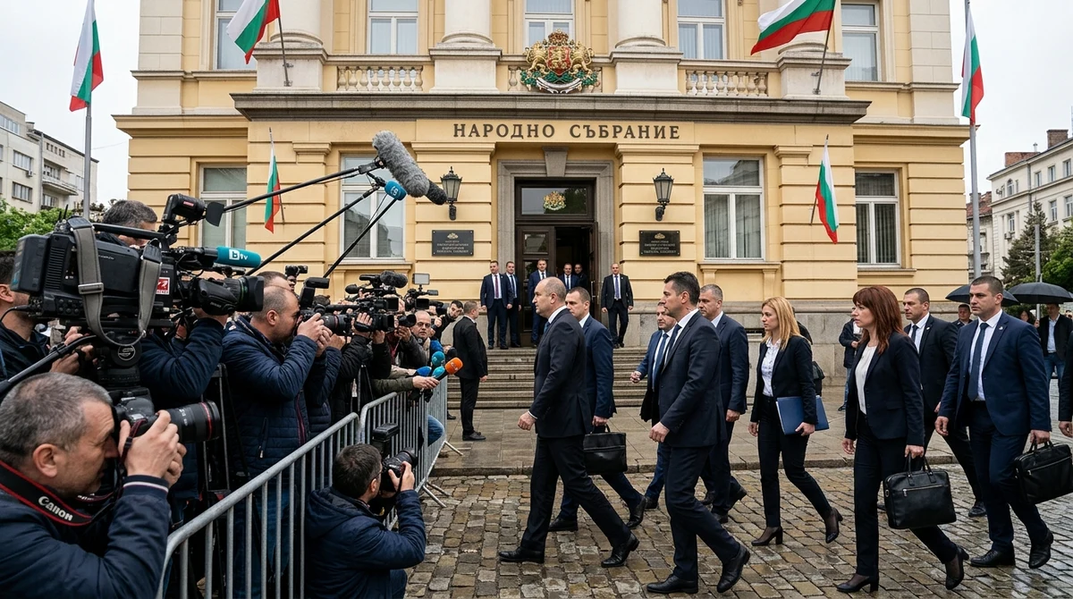 Сградата на Народното събрание в София, политици и журналисти преди разговори за съставяне на правителство
