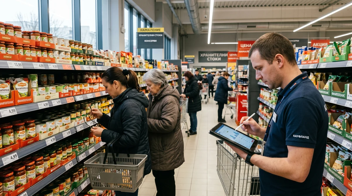 Купувачи сравняват цени в супермаркет в България на фона на растящ инфлационен натиск.