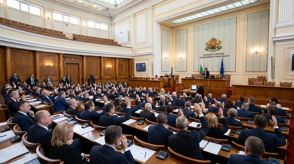 Пленарна зала на Народното събрание по време на първо заседание с гласуване и председател на трибуната