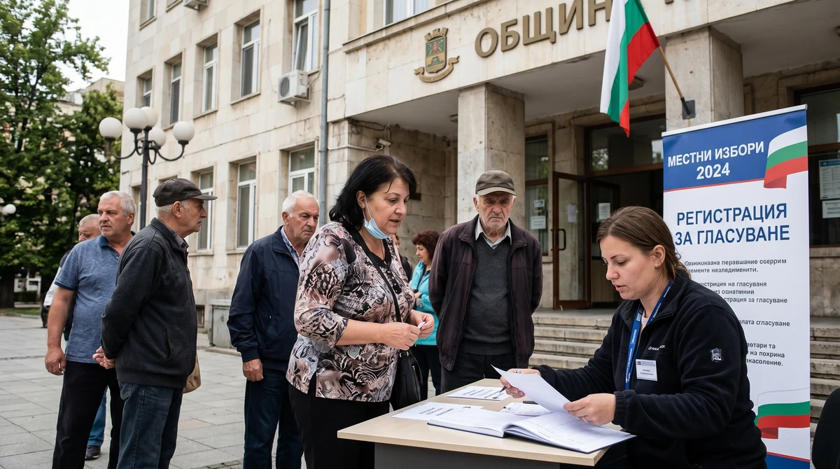 Сграда на общинска администрация в България по време на подготовка за частични местни избори