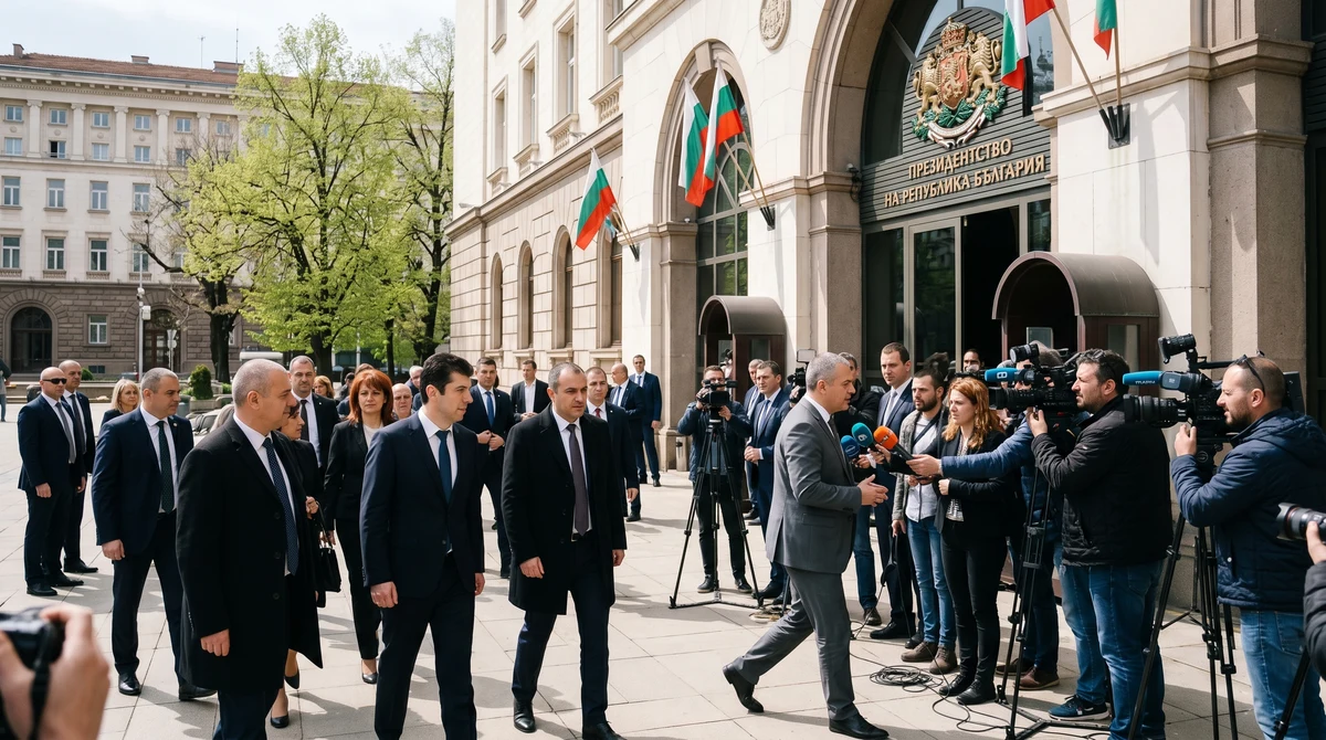 Сграда на президентската институция в София по време на политически консултации с медии и представители на партии