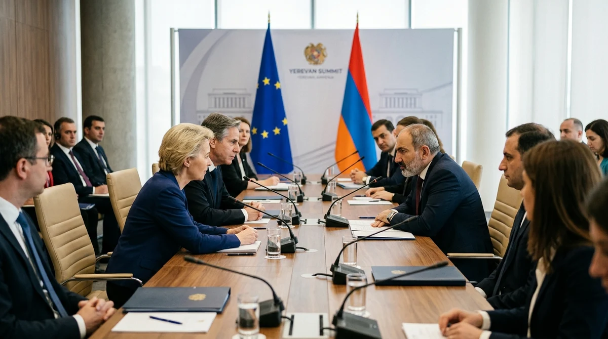 Урсула фон дер Лайен, Антониу Коща и Никол Пашинян на среща на върха между ЕС и Армения в Ереван