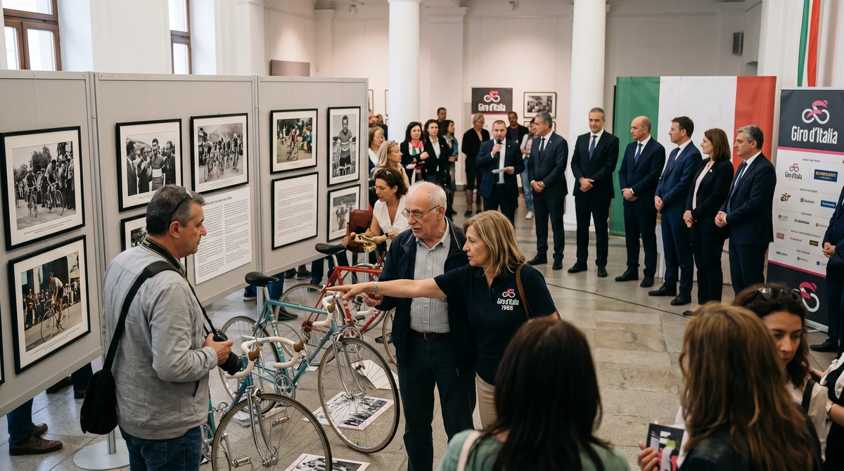 Посетители разглеждат изложба за Giro d'Italia в зала на „Квадрат 500“ в София