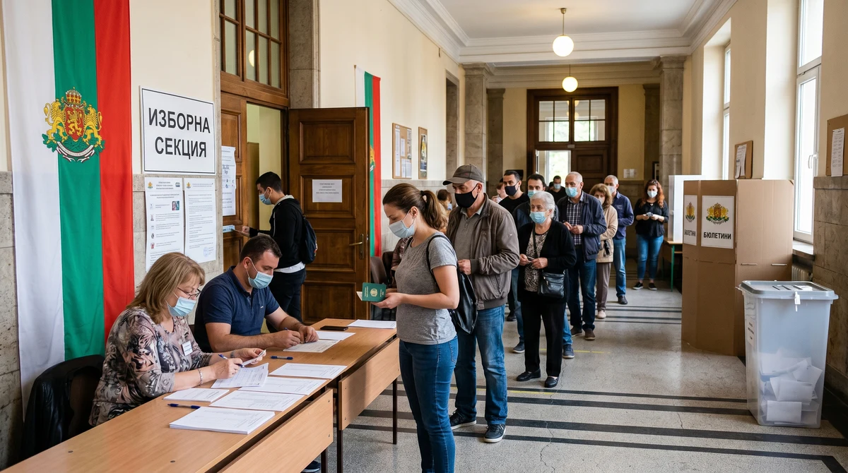 Избиратели чакат пред секция за гласуване в София по време на местни избори.