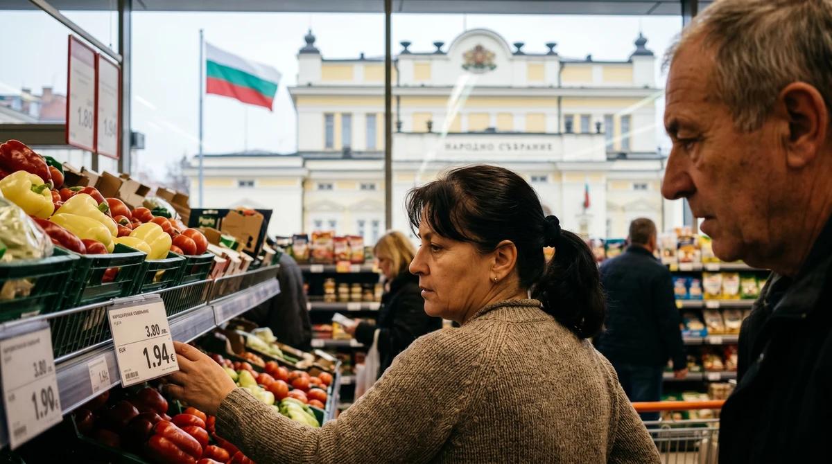 Купувачи в супермаркет разглеждат цените на основни хранителни продукти на фона на дебата за потребителската кошница.