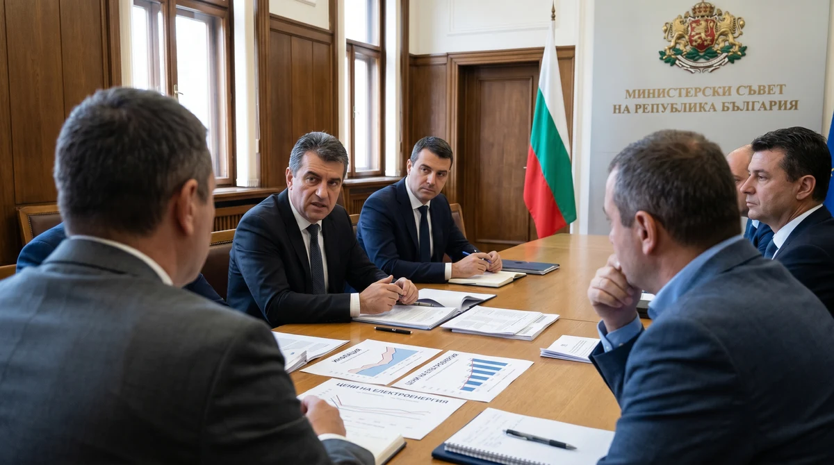 Среща между представители на бизнеса и правителството в държавен офис по теми за енергийни цени, инвестиции и икономически растеж.