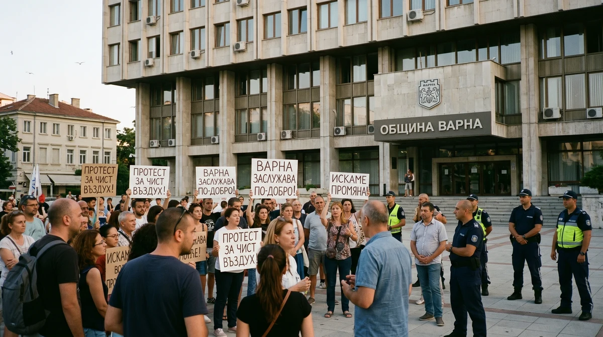 Протестиращи пред сградата на община Варна по време на гражданска демонстрация с искане за оставка на кмета