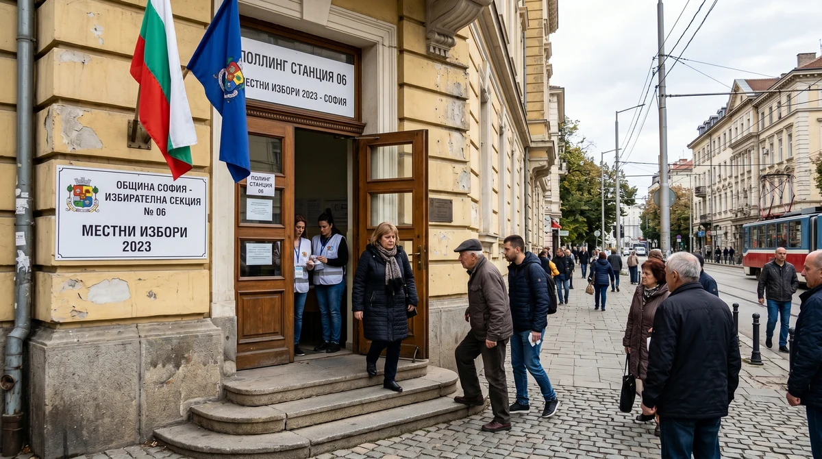 Избиратели пред секция за частичните местни избори в район „Средец“ в центъра на София.