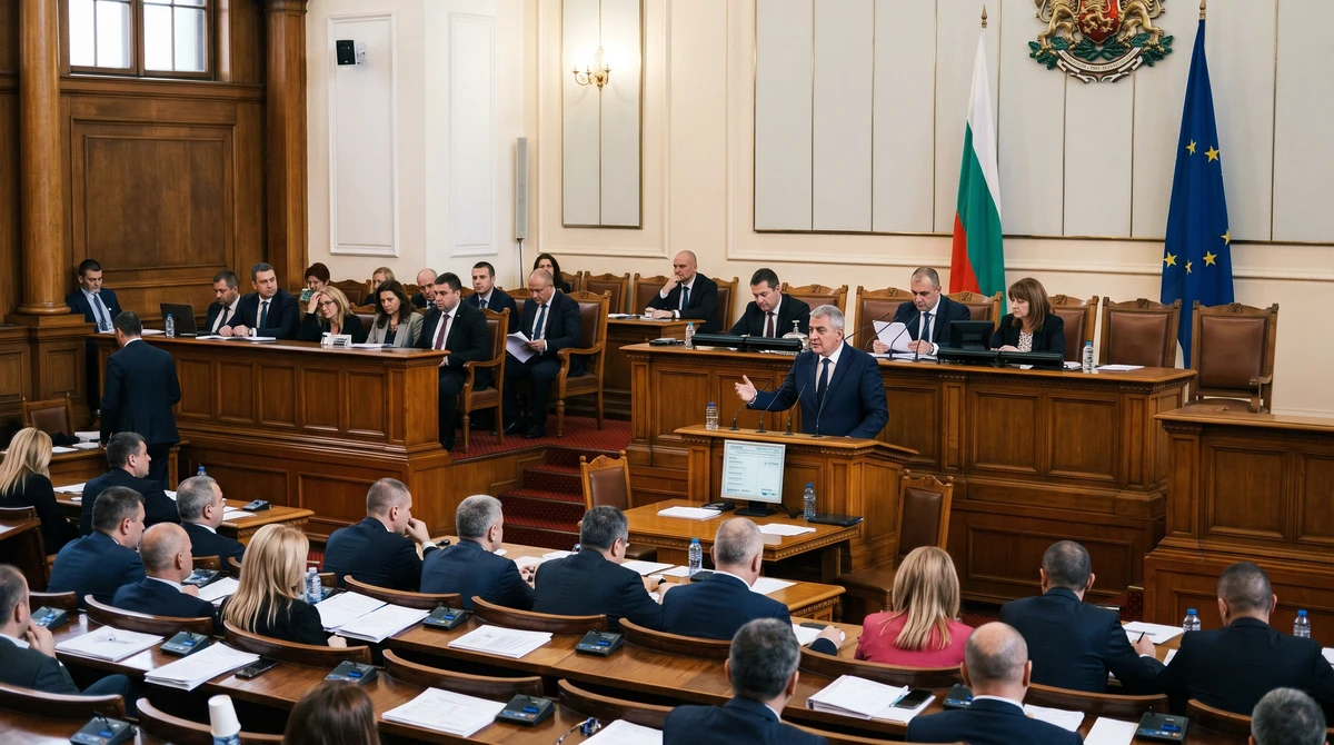 Заседателна зала на българския парламент по време на дебат за държавния дълг и бюджета