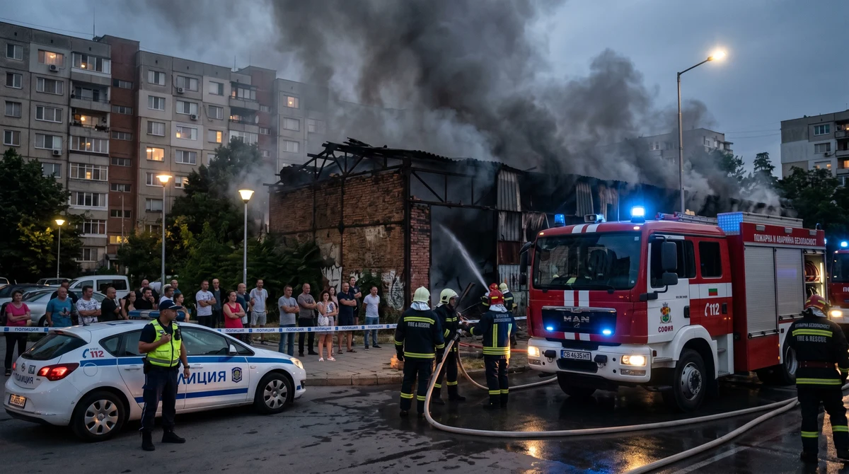 Пожарникари гасят пожар в изоставено хале до жилищни блокове в софийския квартал „Дружба 1“