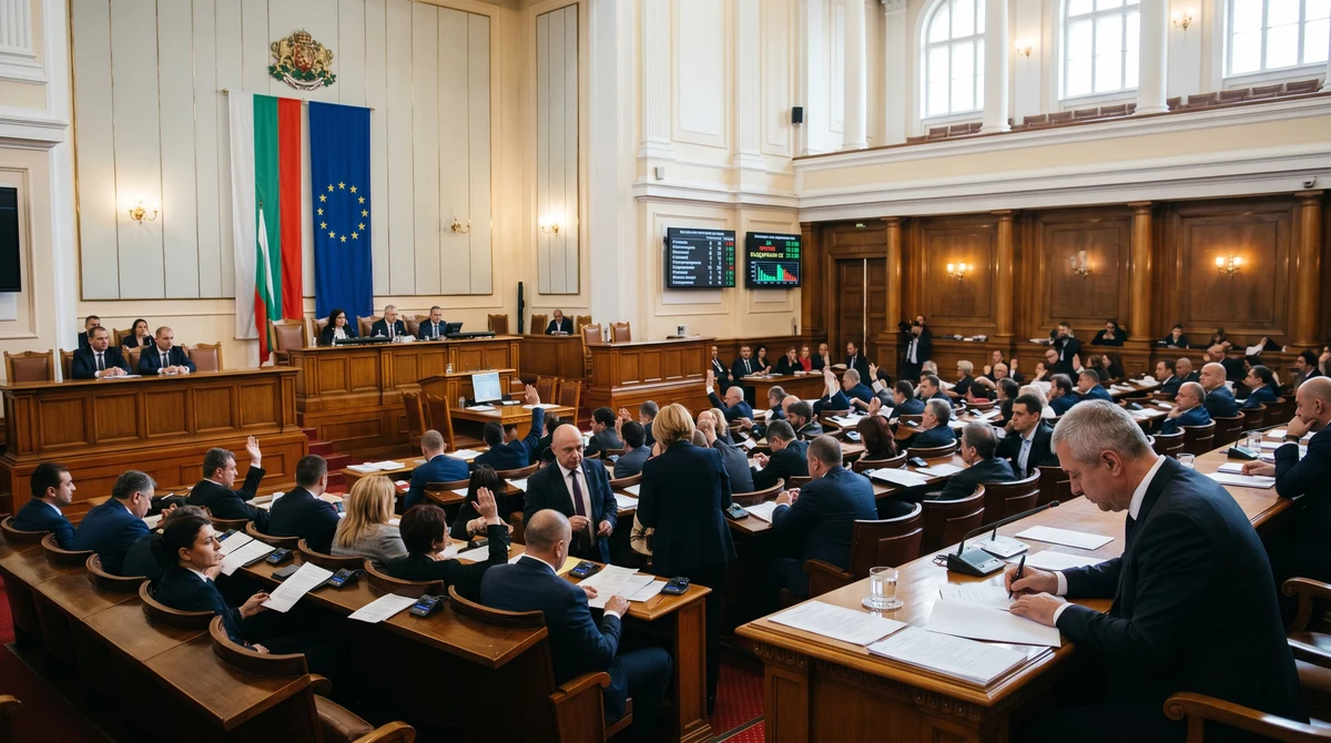 Пленарна зала на българския парламент по време на гласуване по теми, свързани с еврозоната и европейски финансови механизми.